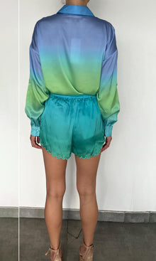 Rococo Sand | Kiki Polyester Satin Shorts - II | Teal Multi