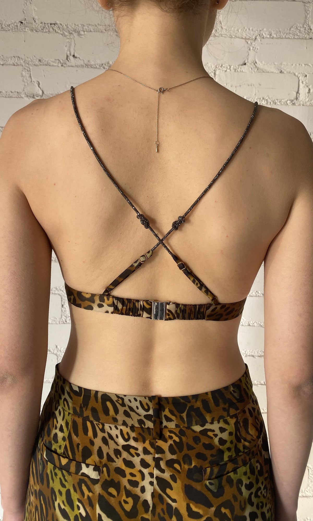 Rococo Sand | Kye Viscose Satin Bralette | Black Brown Multi