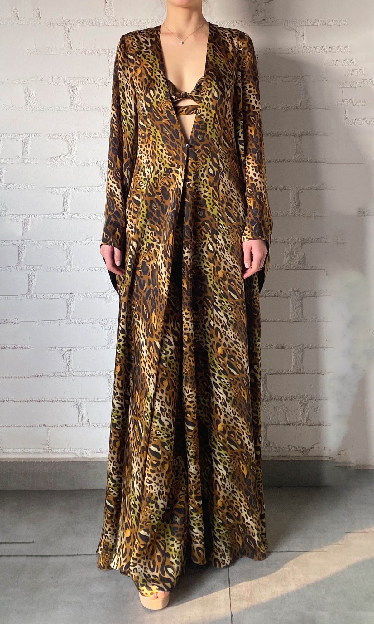 Rococo Sand | Kye Viscose Satin Cape | Black Brown Multi