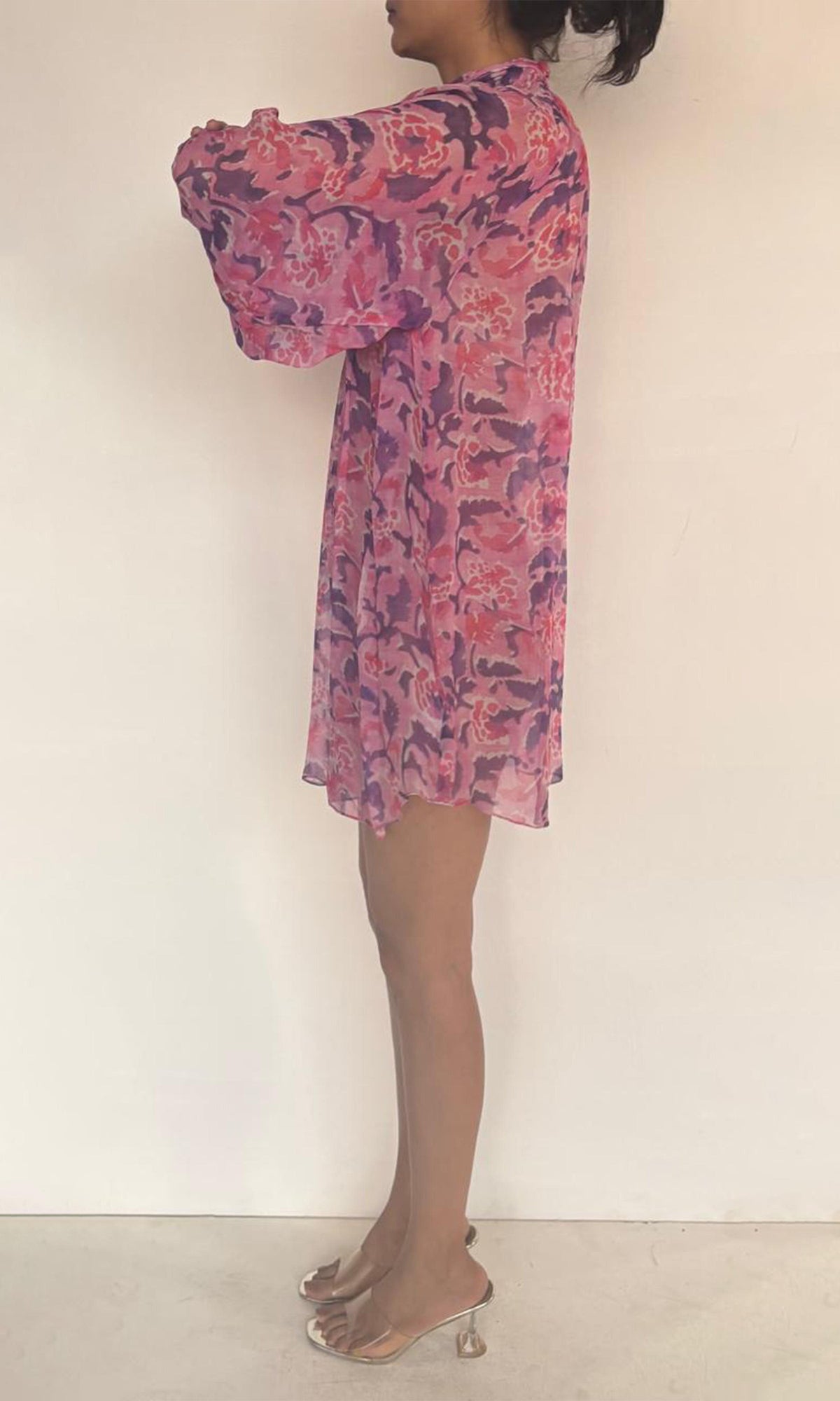 Rococo Sand | Lei Viscose Crinkle Chiffon Short Dress | Pink