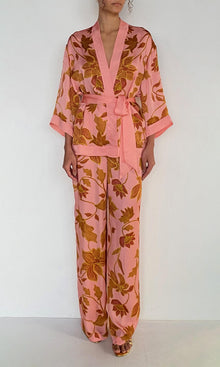 Womens | Mae Bemberg Cupro Satin Elasticated Pyjama Pants | Peach