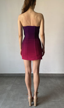 Rococo Sand | Paige Polyester Chiffon Strapless Short Dress | Purple Ombre