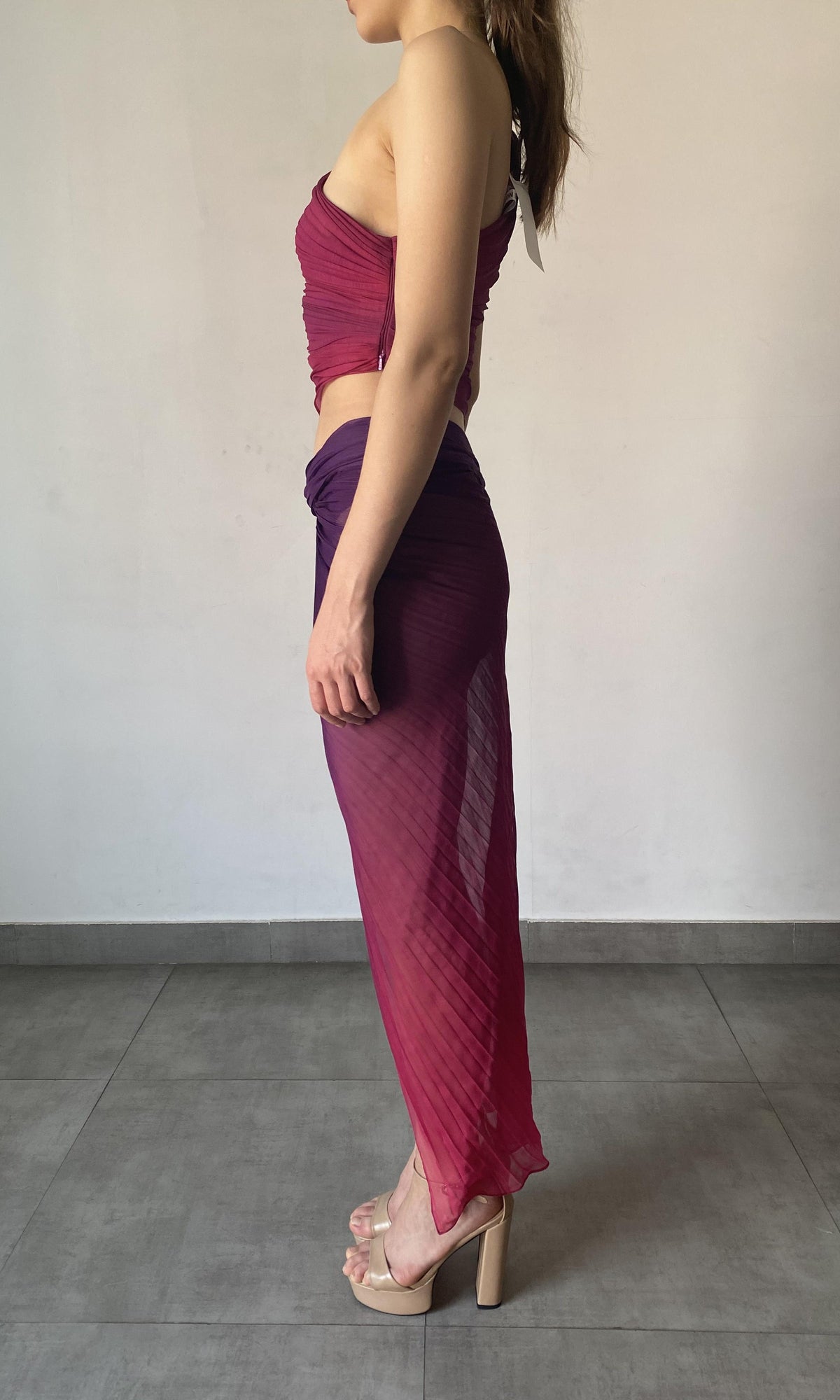 Rococo Sand | Paige Polyester Chiffon Long Skirt | Purple Multi