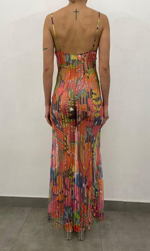 Rococo Sand | Plum Polyester Stripe Net High Low Maxi Dress | Multi Fruit