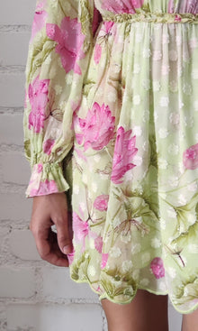 Womens | Ren Viscose Georgette Circle Jacquard Short Dress | Green Lotus