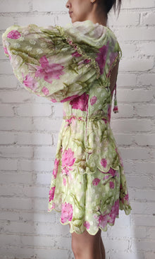 Womens | Ren Viscose Georgette Circle Jacquard Short Dress | Green Lotus