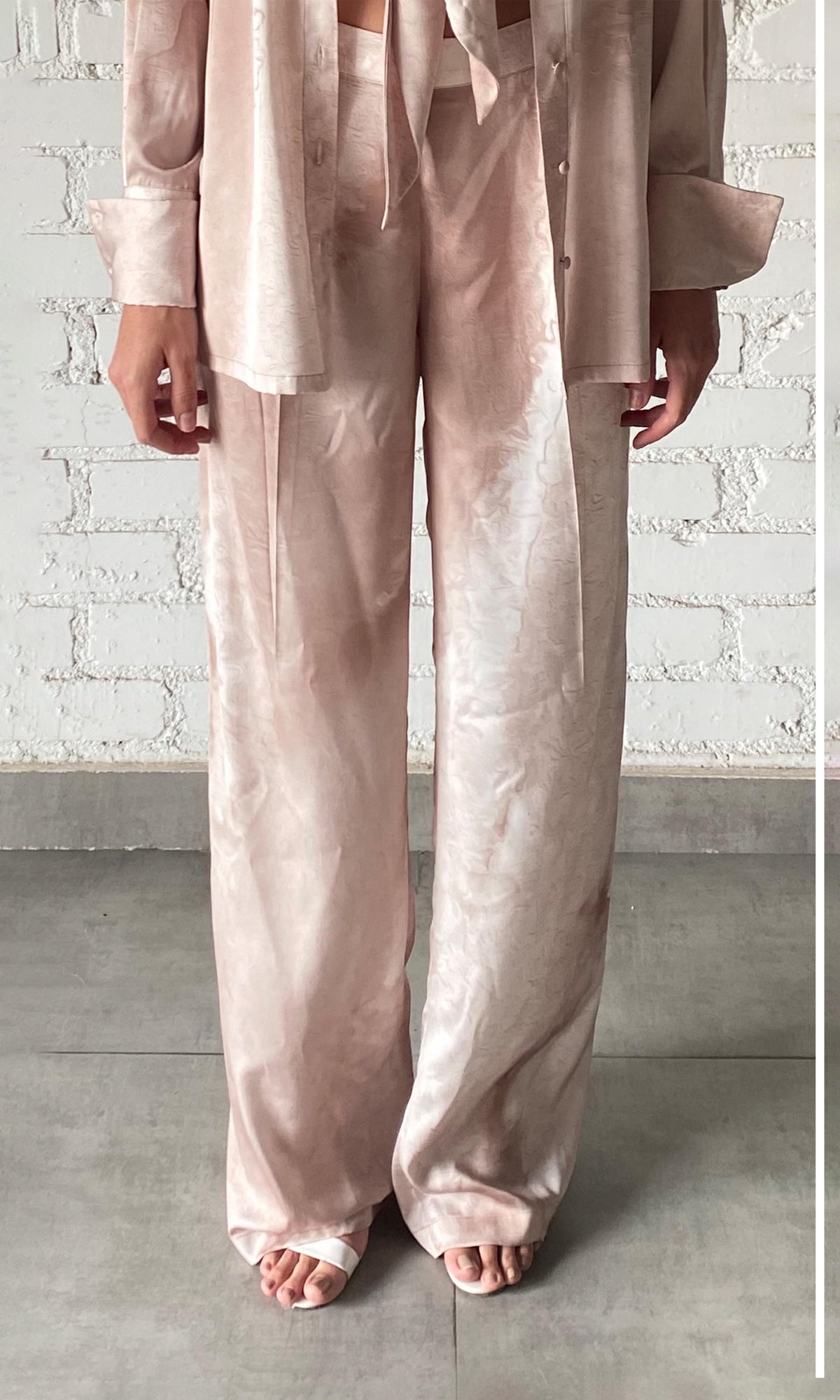 Womens | Ryan Polyester Satin Lycra Tie-Dye Pant | Light Brown