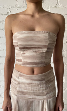 Rococo Sand | Ryan Viscose Crinkle Chiffon Ruched Top | Light Brown
