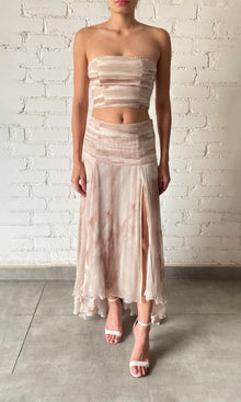 Rococo Sand | Ryan Viscose Crinkle Chiffon Ruched Top | Light Brown