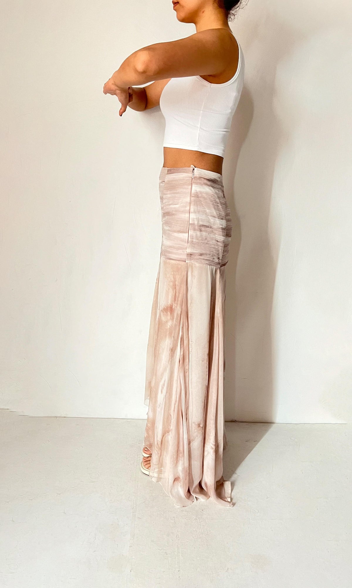 Rococo Sand | Ryan Polyester Crinkle Chiffon Long Skirt | Nude