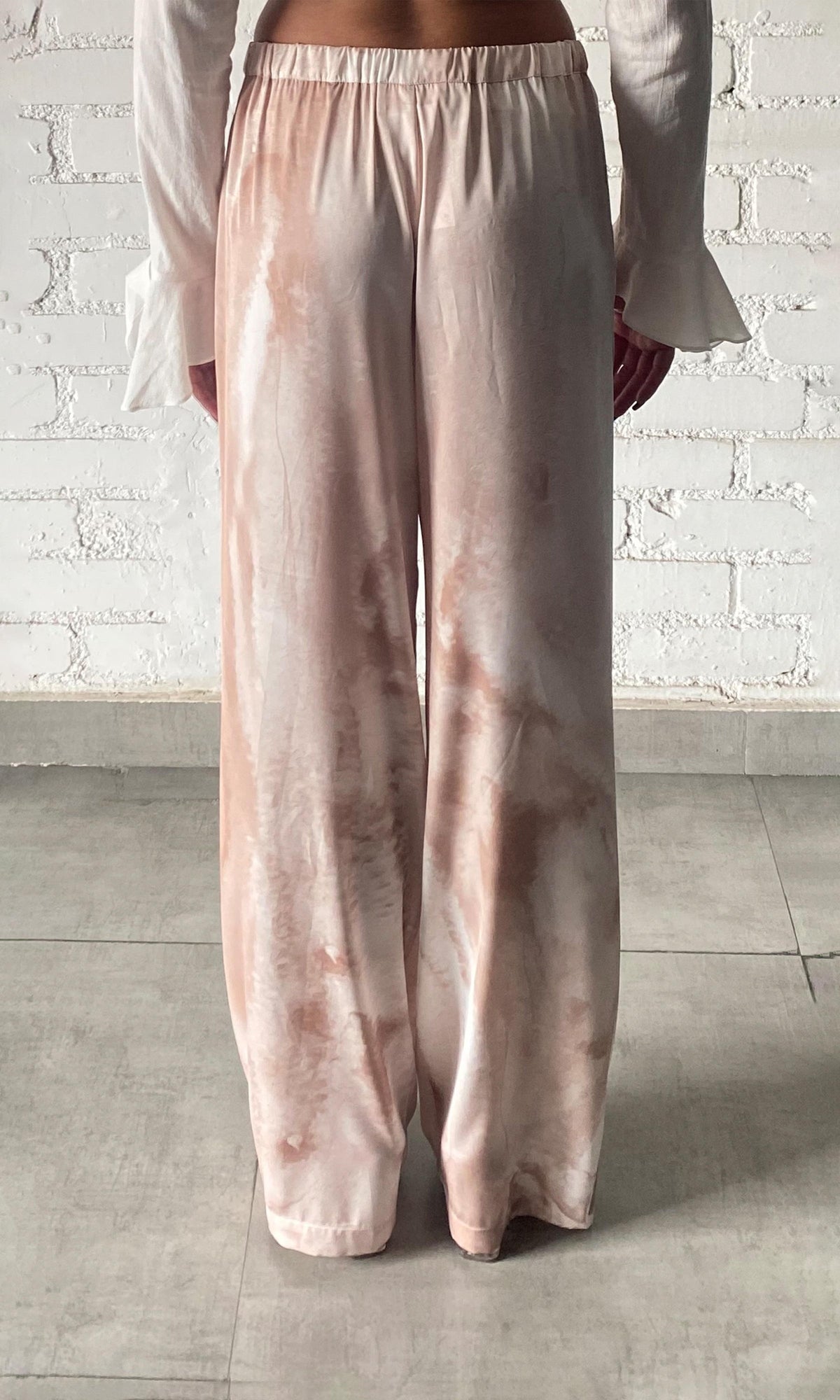 Womens | Ryan Polyester Satin Lycra Tie-Dye Trouser | Light Brown