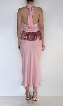 Womens | Shae Viscose Heavy Satin Fringed Halter Top | Pink