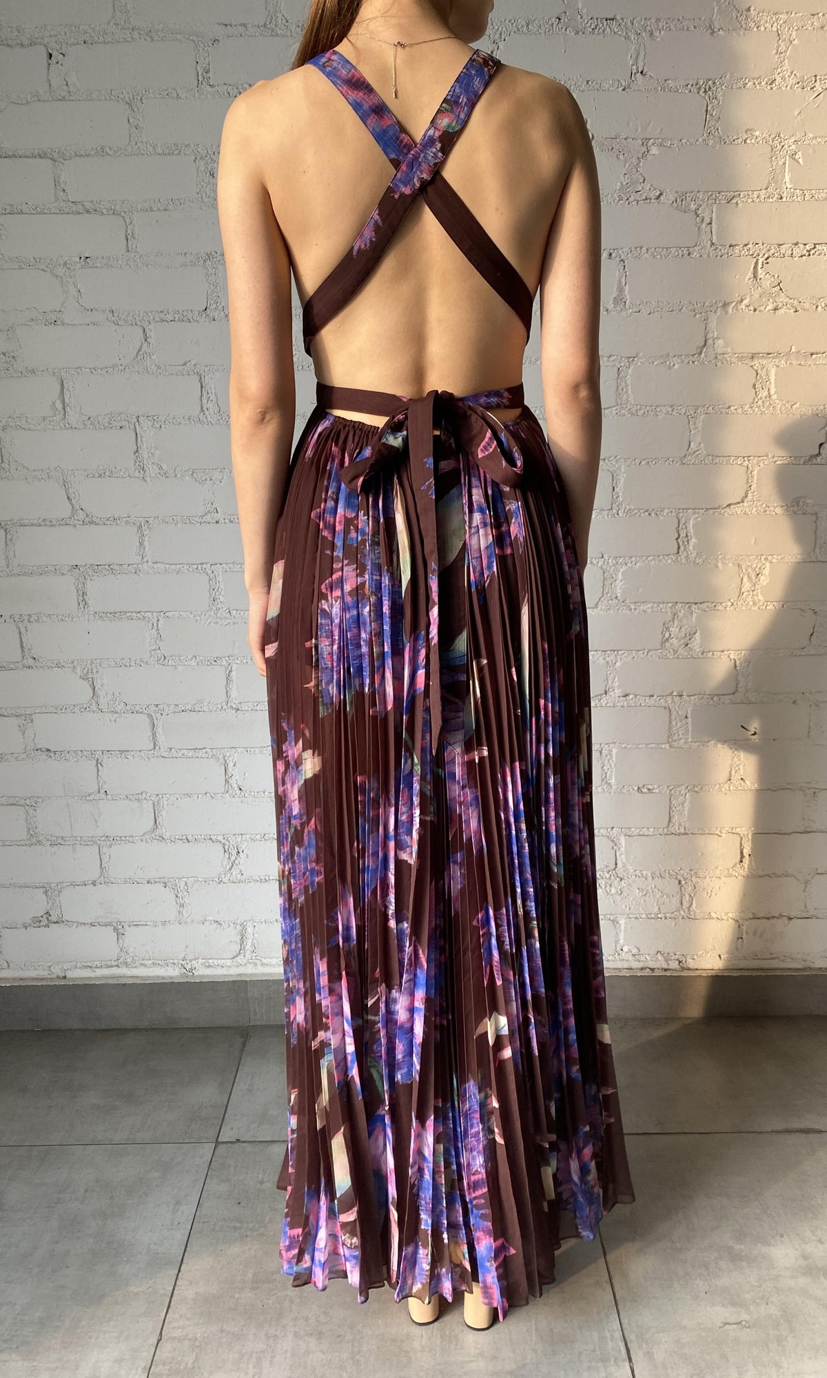 Rococo Sand | Shay Polyester Chiffon Long Dress | Multicolor