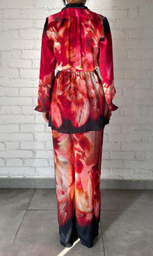 Rococo Sand | Shia Viscose Satin Pants | Black Pink Multi