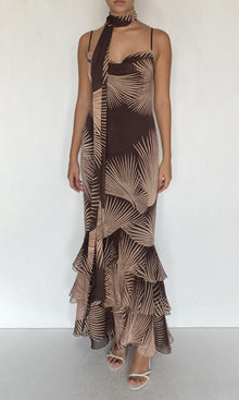 Rococo Sand | Taro Viscose Flat Chiffon Cowl Maxi Dress With Sash | Brown
