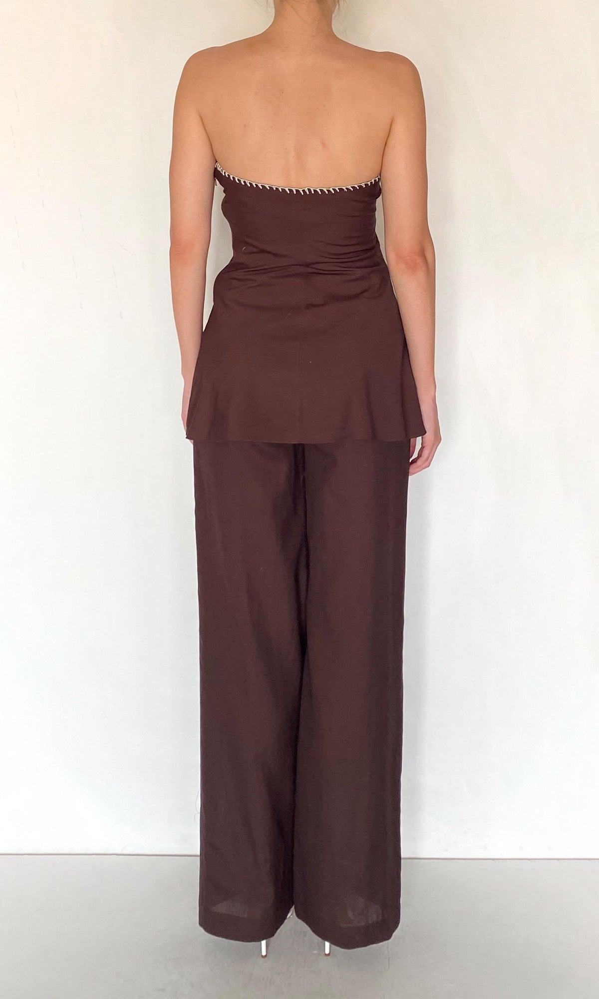 Rococo Sand | Zin Cotton Poplin Lycra Strapless Top | Brown
