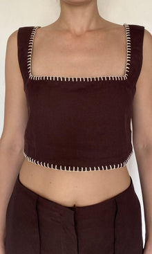 Womens | Zin Linen Cotton Square Neck Boxy Top | Brown