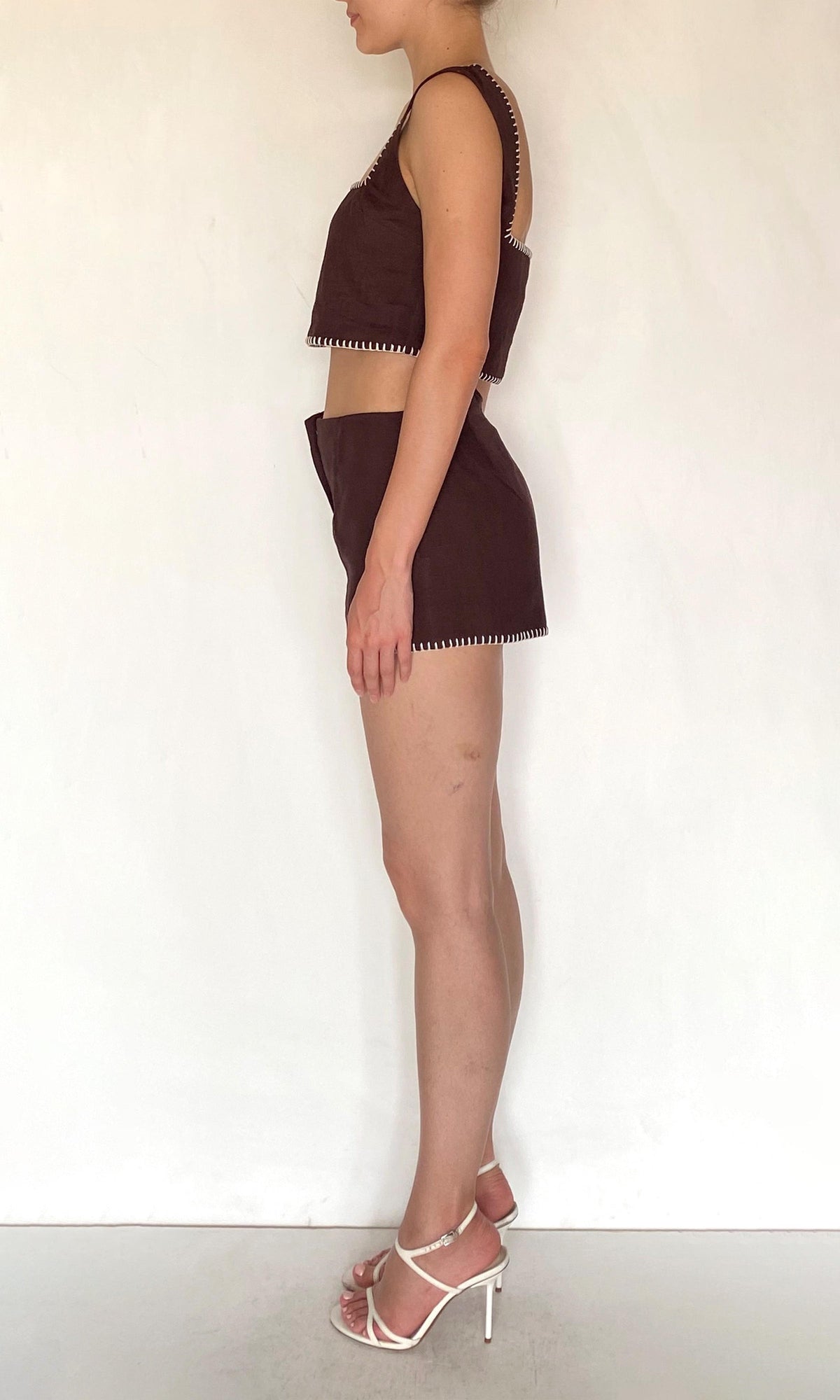 Womens | Zin Linen Cotton Square Neck Boxy Top | Brown