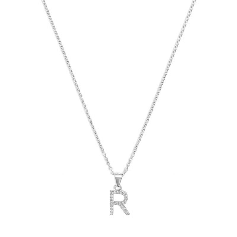 The Pave Single Block Initial Necklace | 18KT Gold Vermeil & Sterling Silver