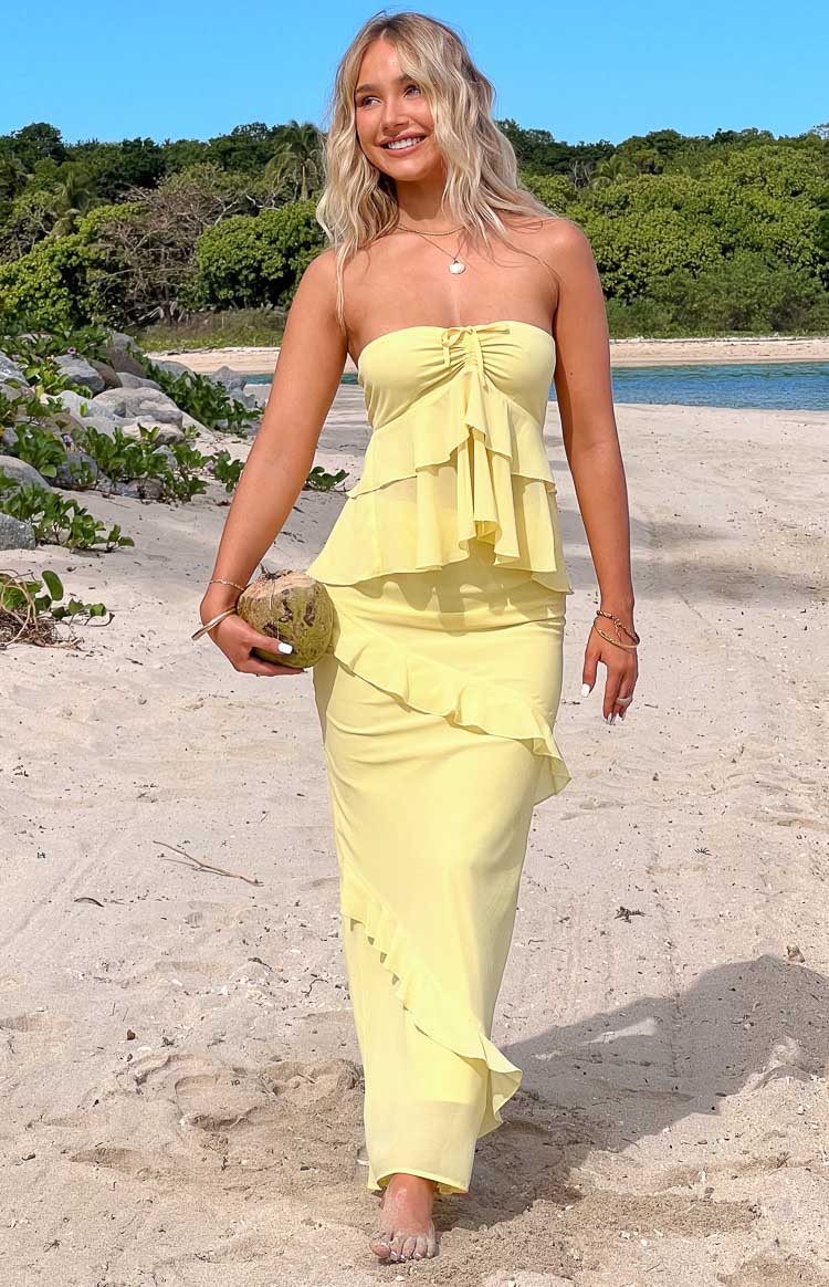 Raleigh Ruffle Strapless Top | Yellow