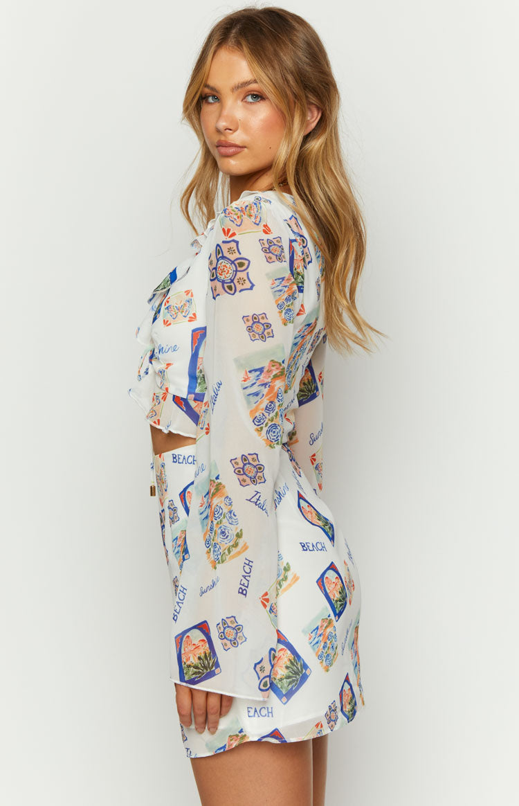 Raymin Chiffon Long Sleeve Mini Dress | White