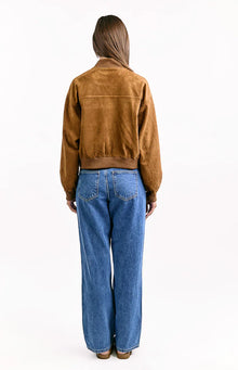Rebecca Cuffed Suedette Bomber Jacket | Tan