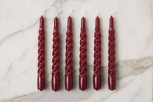 Lacquered Twisted Taper Candles | Merlot Red | Set of 6