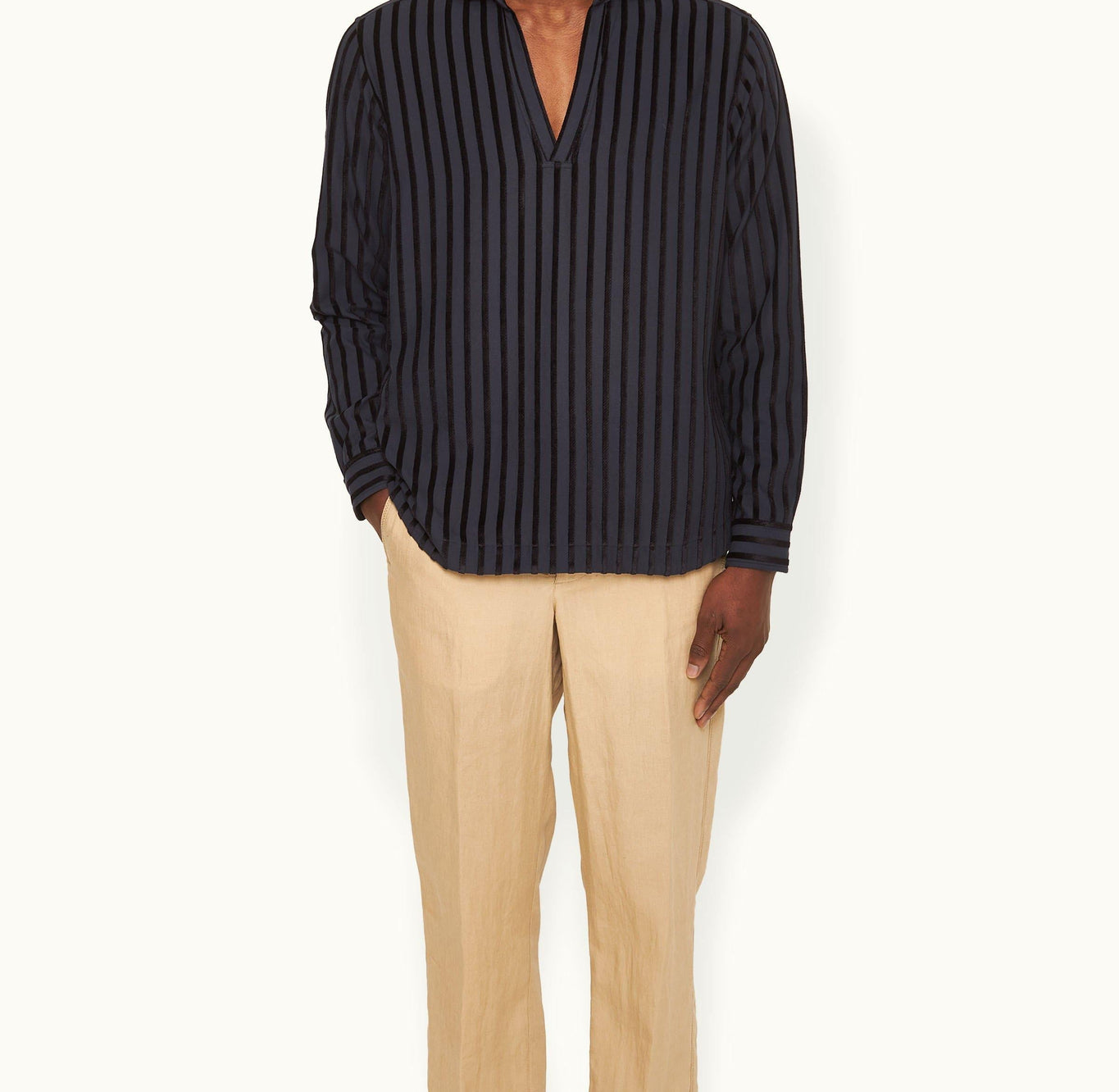 Ridley Tonal Chenille Stripe Relaxed Fit Overhead Shirt | Night Iris