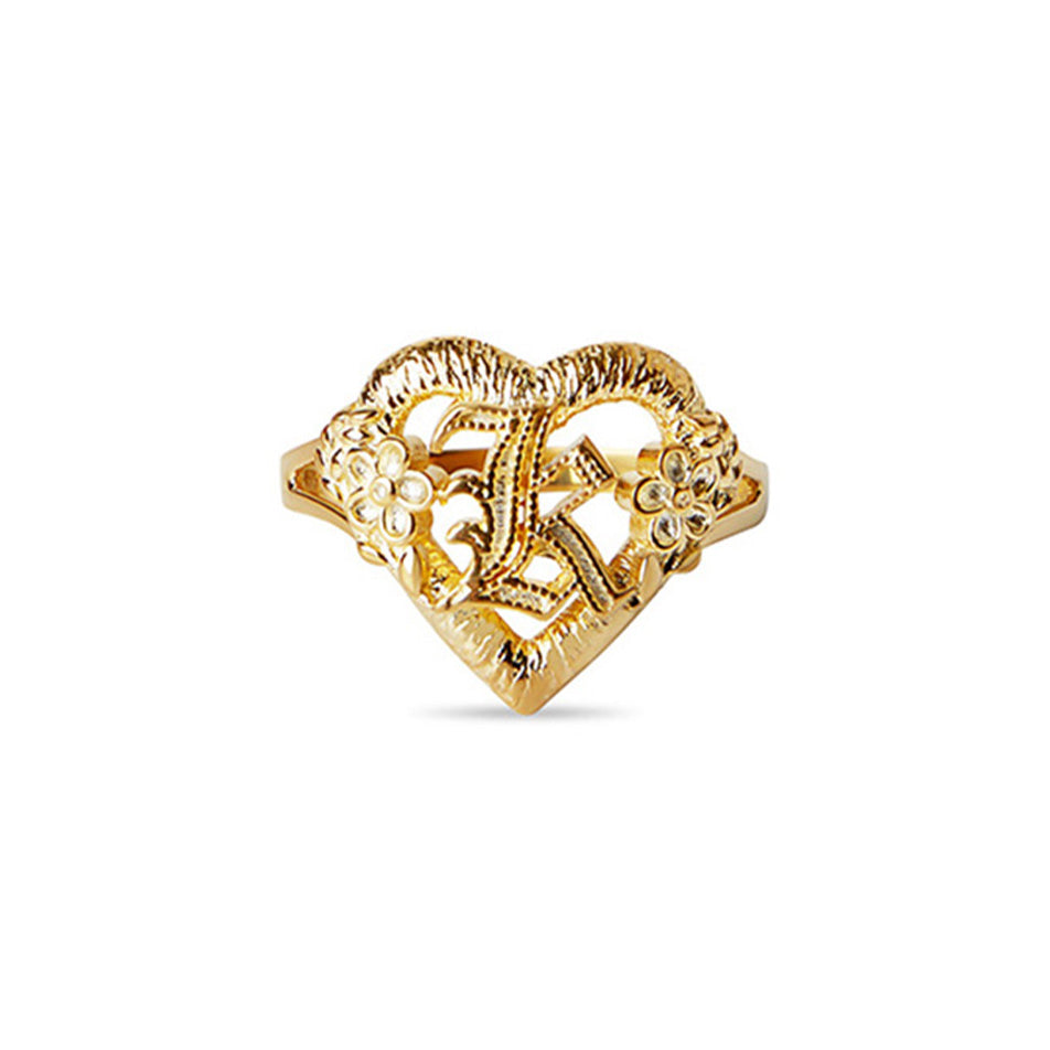 The Cutout Old English Flower Heart Letter Ring | Gold Vermeil | Size 6