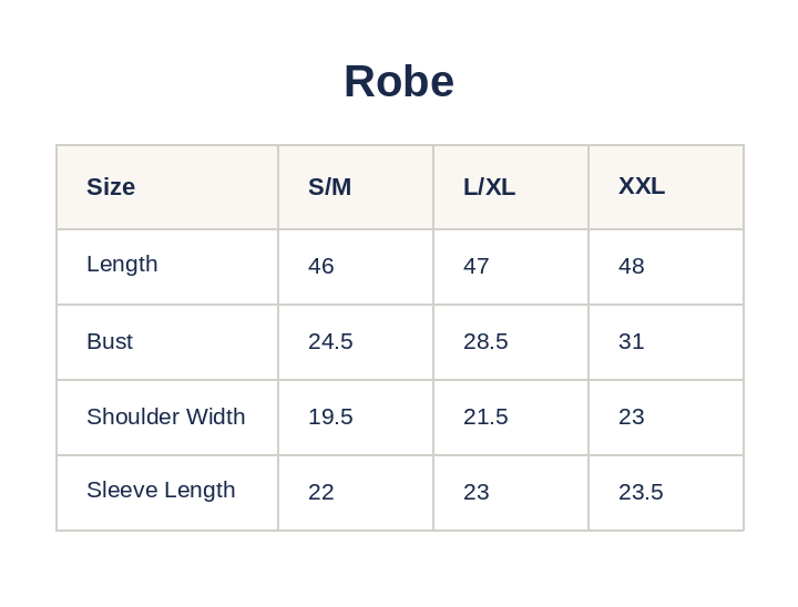 Product size guide