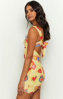 Romeo Print Mini Dress | Yellow