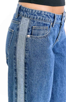 Roonie Contrast Stripe Denim Low Rise Jeans | Mid Wash