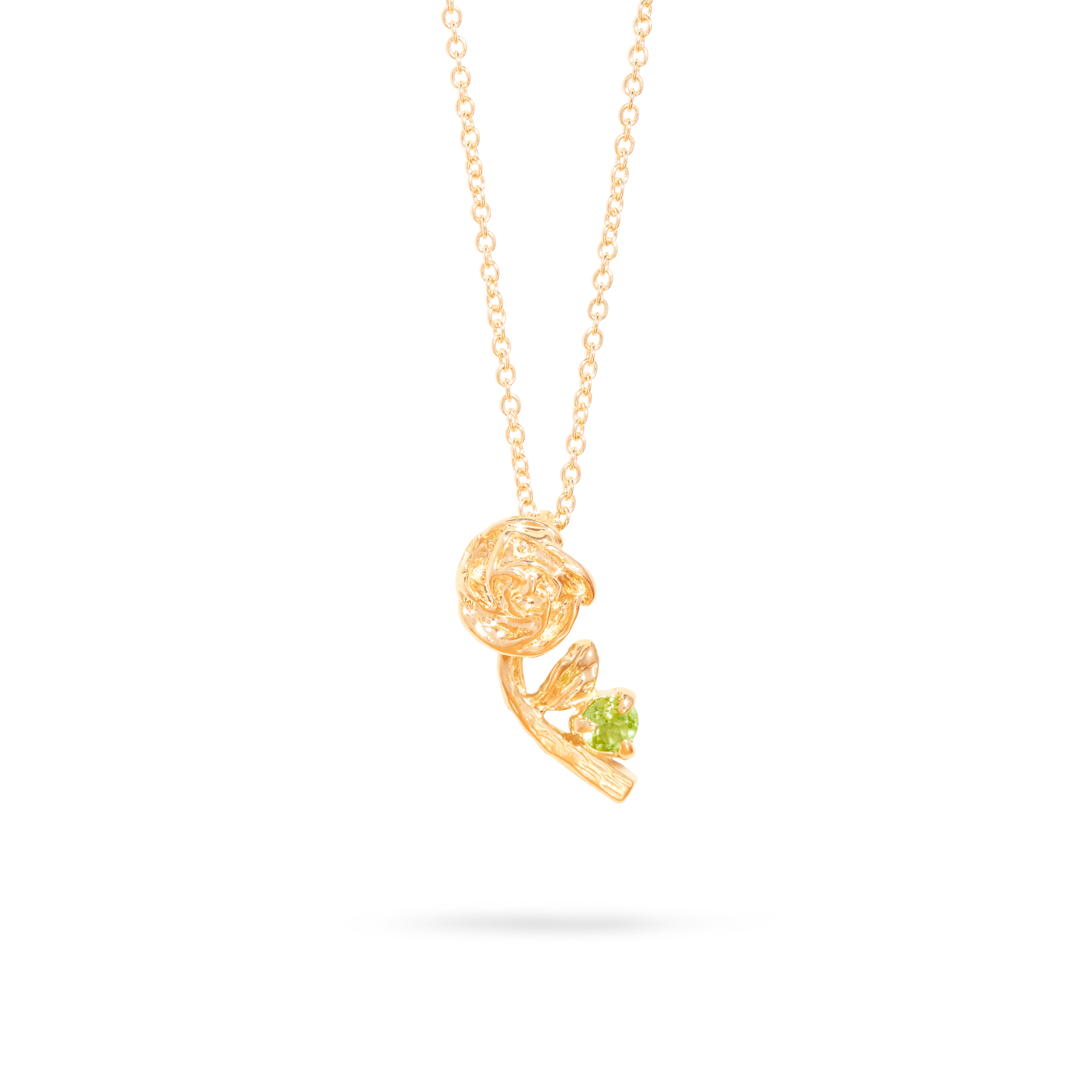 Stone and Strand 10K Yellow Gold Rose Charm With Peridot Necklace Front Image