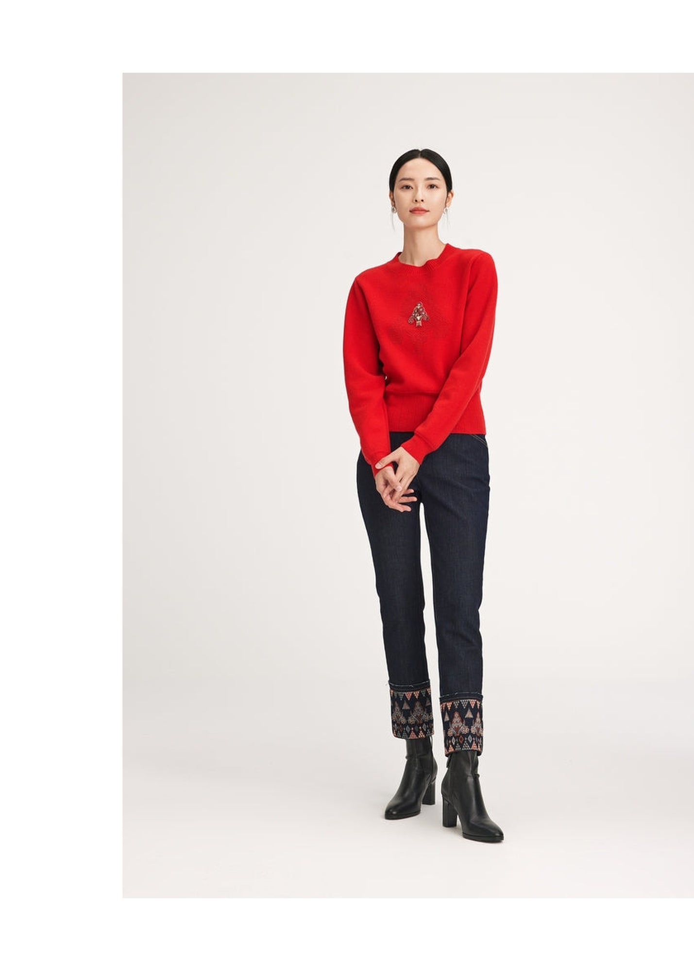 Round Neck Soft Knit Top | Red