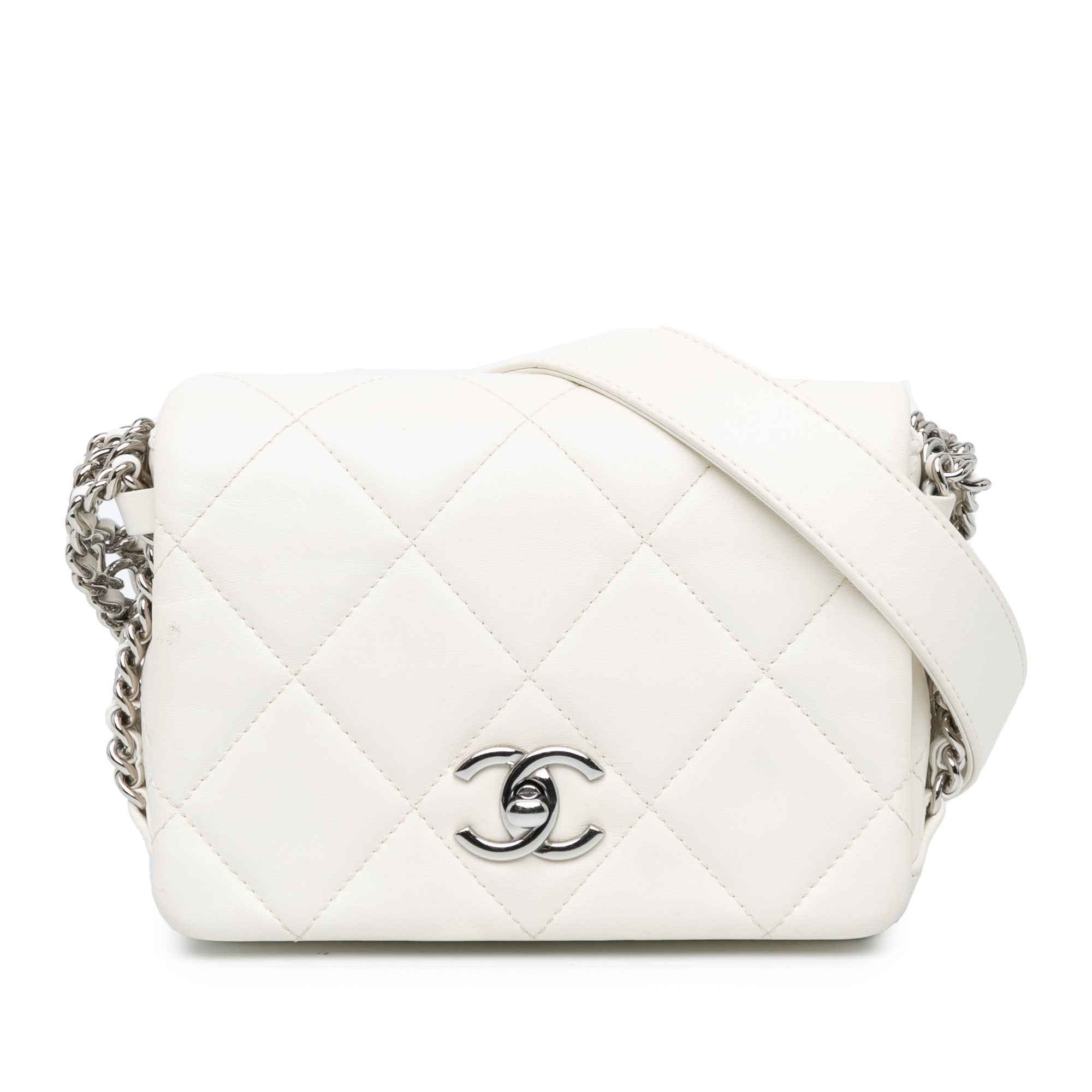 Chanel | Pre-Owned Mini Quilted Lambskin Chain Rows Flap | White