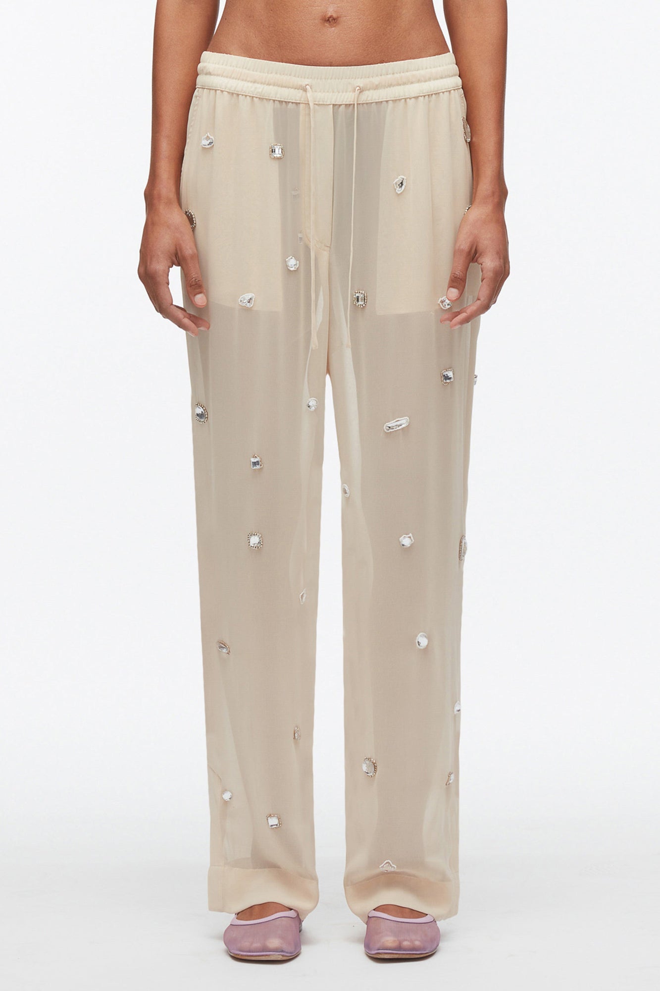 Halo Embroidered Chiffon Pant | Champagne