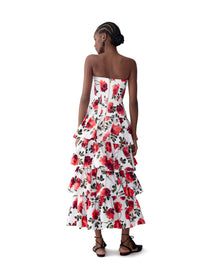 Strapless Corseted Tiered Ruffle Dress | White Multi