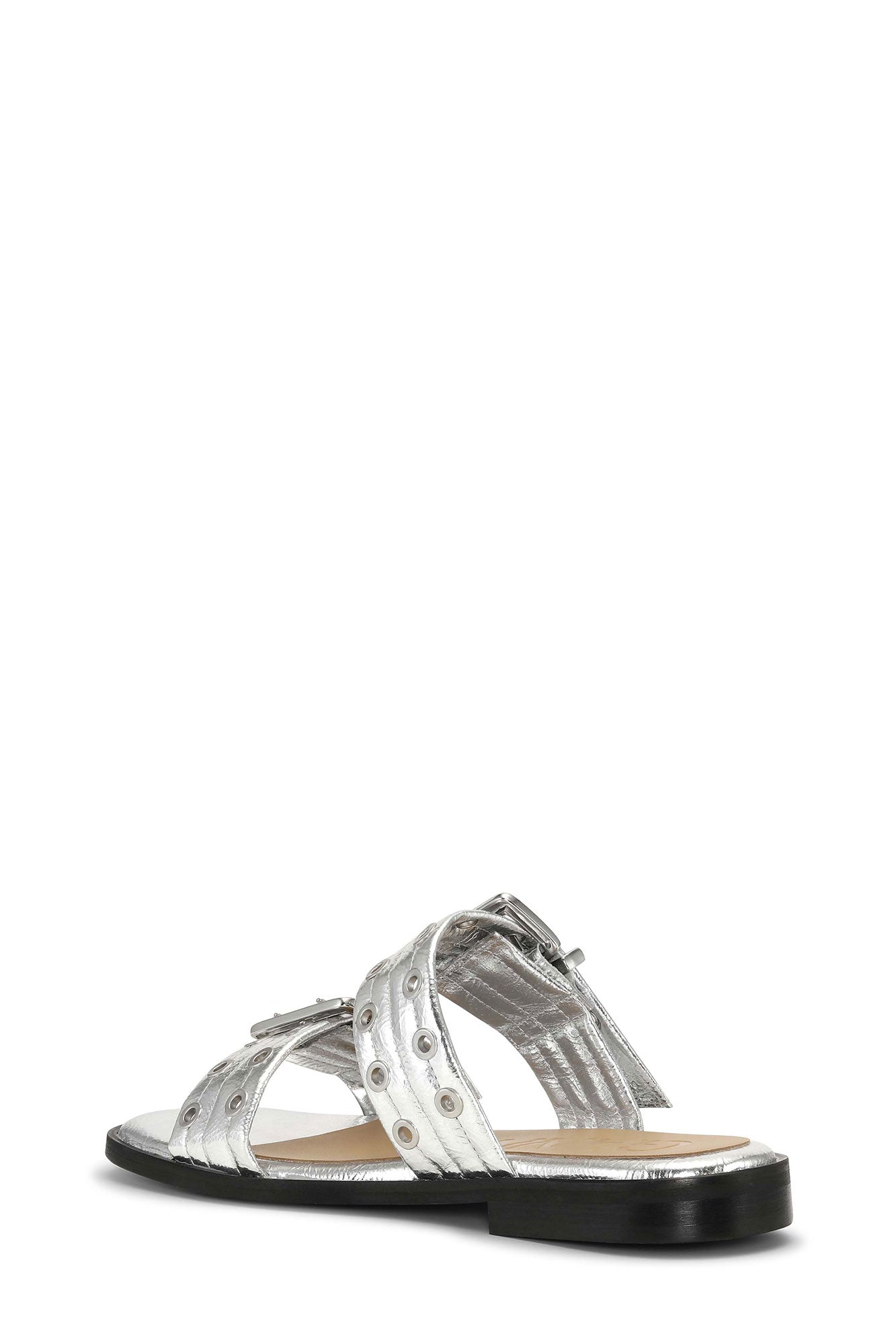 Feminine Buckle Two Strap Sandal Metallic | Silver