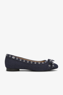 Eyelets Bow Ballerina Denim | Dark Navy