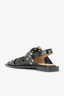 Feminine Buckle Ballerina Patent Croco | Black