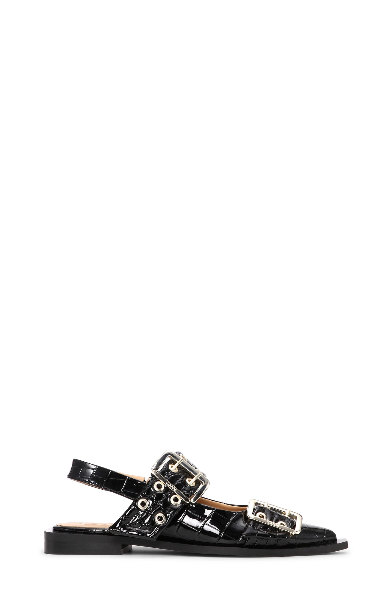Feminine Buckle Ballerina Patent Croco | Black