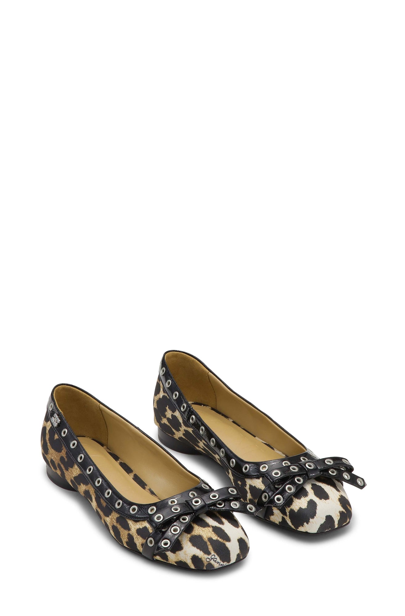 Eyelets Bow Ballerina Satin Print | Leopard Print