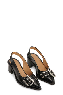Feminine Naplack Buckle Slingback Pump | Black