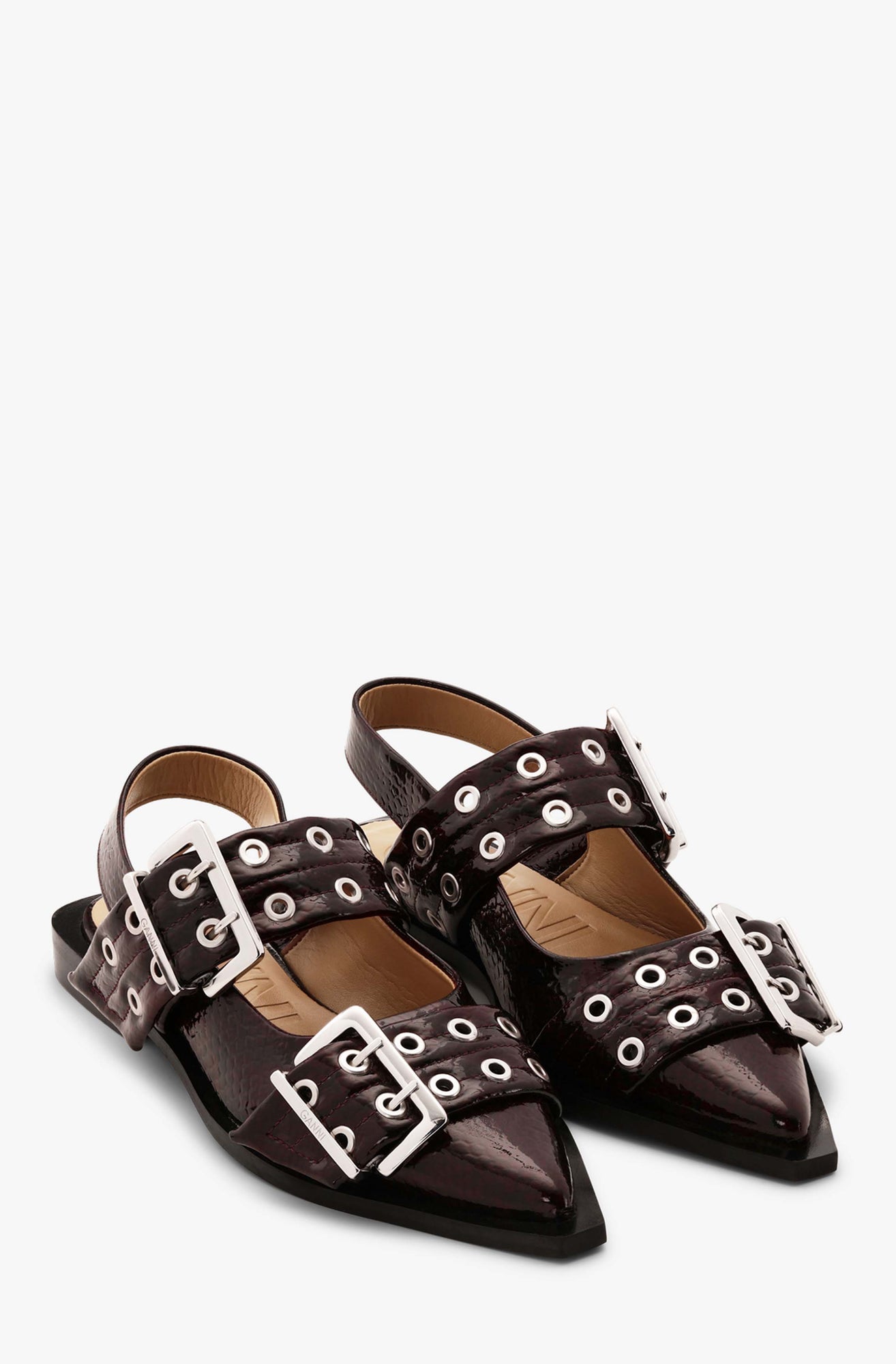 Feminine Buckle Ballerina Snake | Dark Burgundy