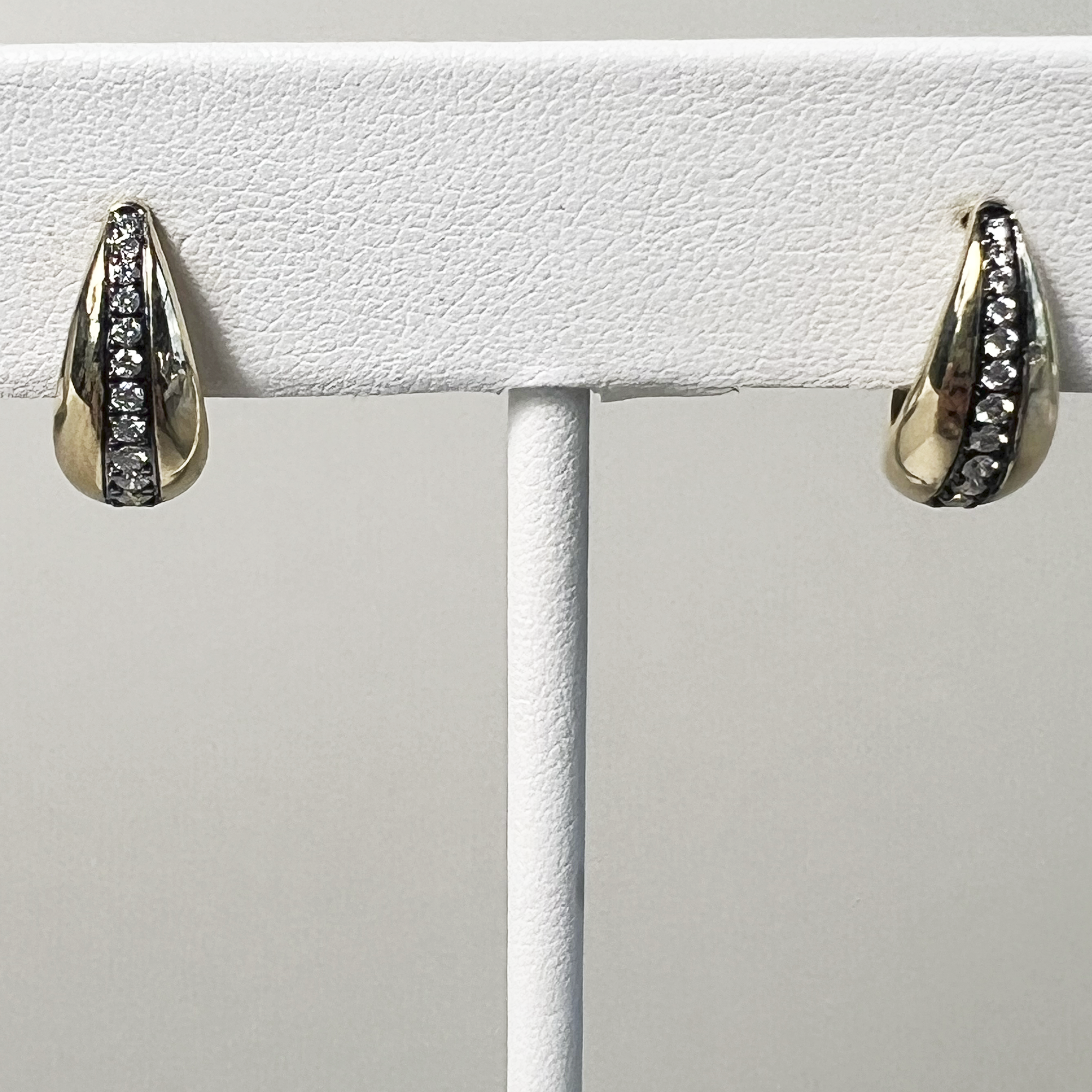 Blackened Gold Pistachio Earrings | 14K Yellow Gold | 0.30 CTW (Approx) Round Shape White Diamond