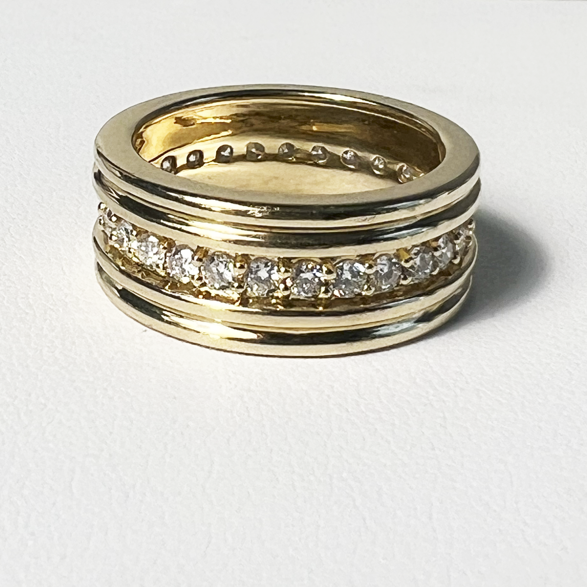 Wide Ridged Band | 14K Yellow Gold | 1.5 CTW (Approx) White Lab Diamond
