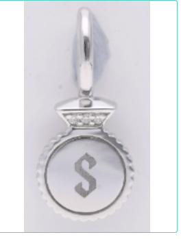 Circle Dog Tag Charm | Sterling Silver | White Lab Diamond