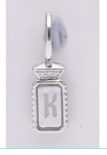 Rectangle Dog Tag Charm | Sterling Silver | White Lab Diamond
