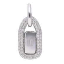 Pave Framed Dog Tag Charm | Sterling Silver | White Lab Diamond