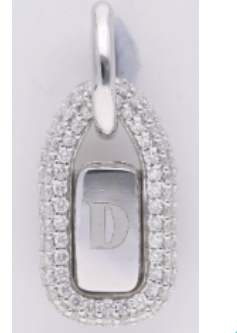 Pave Framed Dog Tag Charm | Sterling Silver | White Lab Diamond